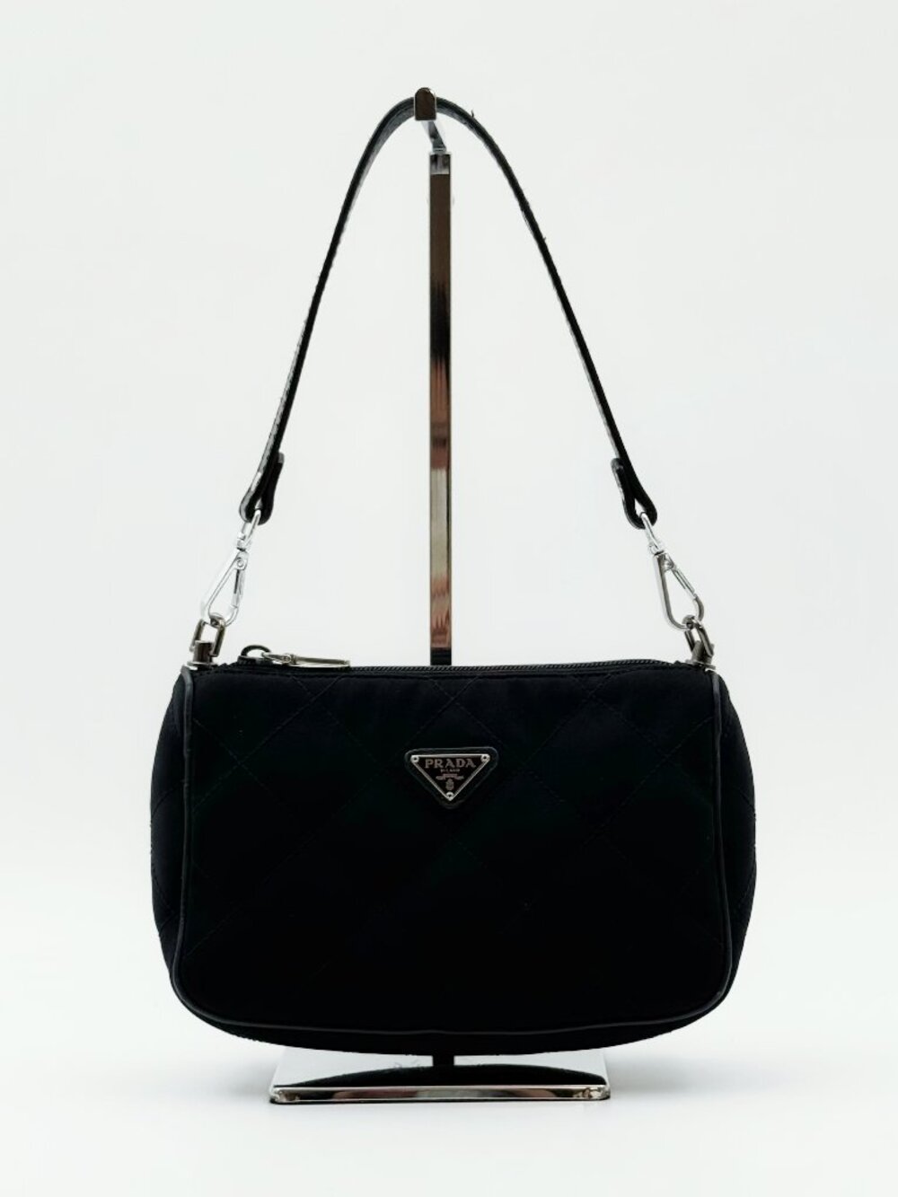 Prada Vintage Black Quilted Nylon Shoulder Bag Cosmetic Pouch
